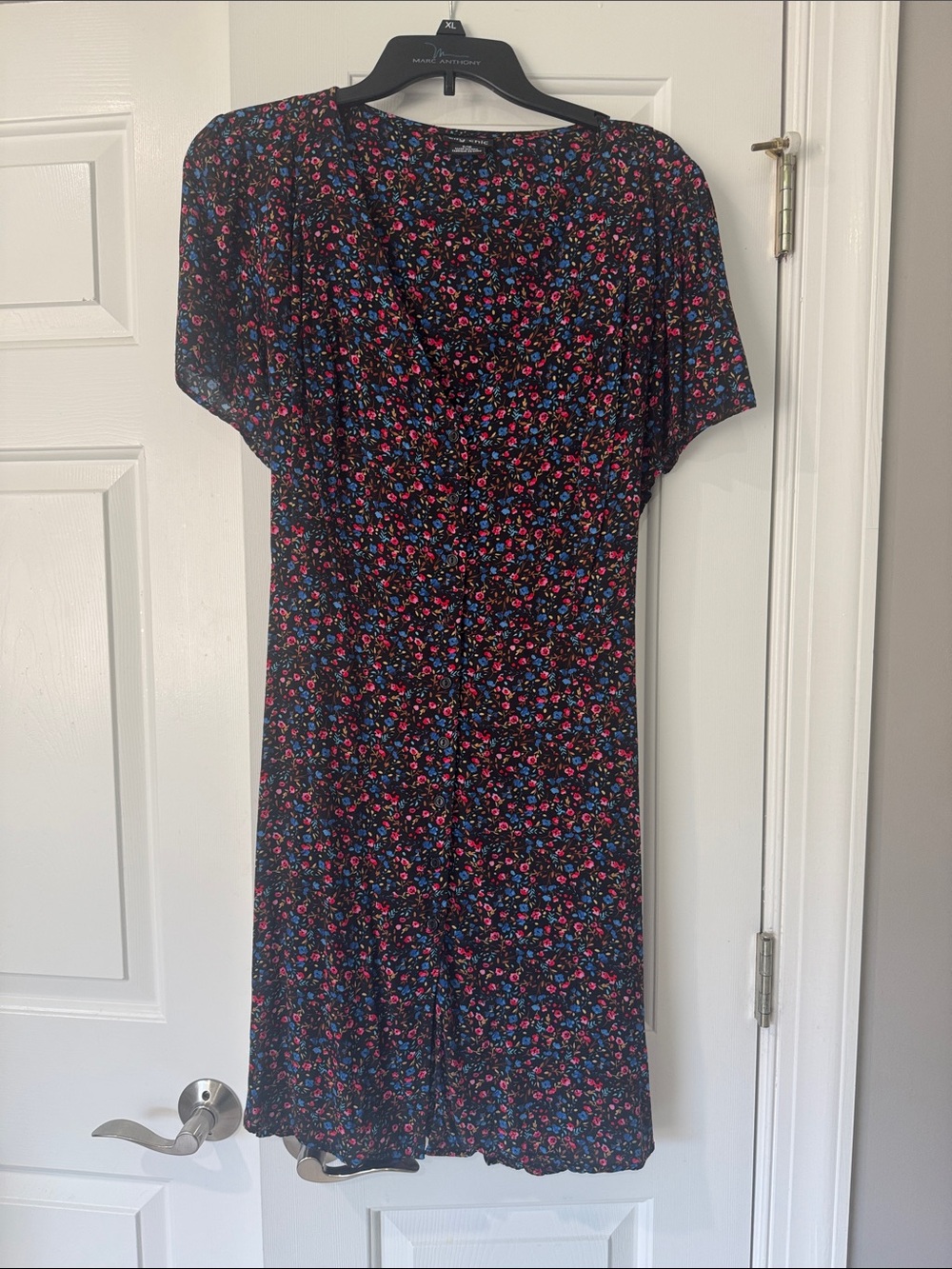 City Chic Black Midi Dress with Pink & Blue Floral Print
